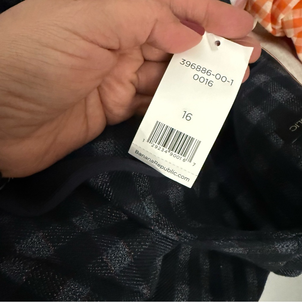 Banana Republic Elegant Asymmetrical Navy Checkered Dress, 16, NWT - Picture 13 of 16